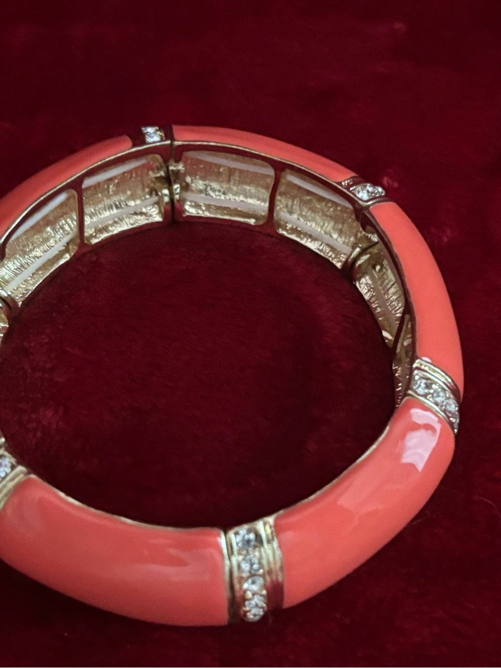 Gold-Tone Coral Enamel Stretch Bracelet